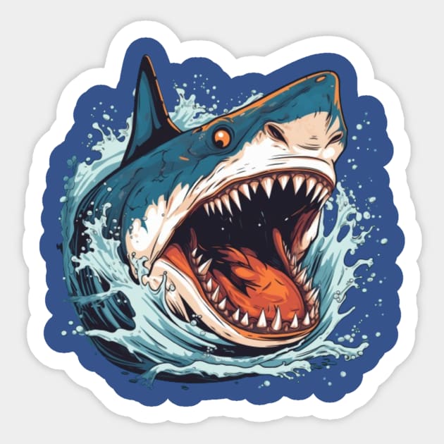 SHARK AND JAWS COLORED CARTOON STYLE, AK Sticker by SHAKIR GAUTAMA 